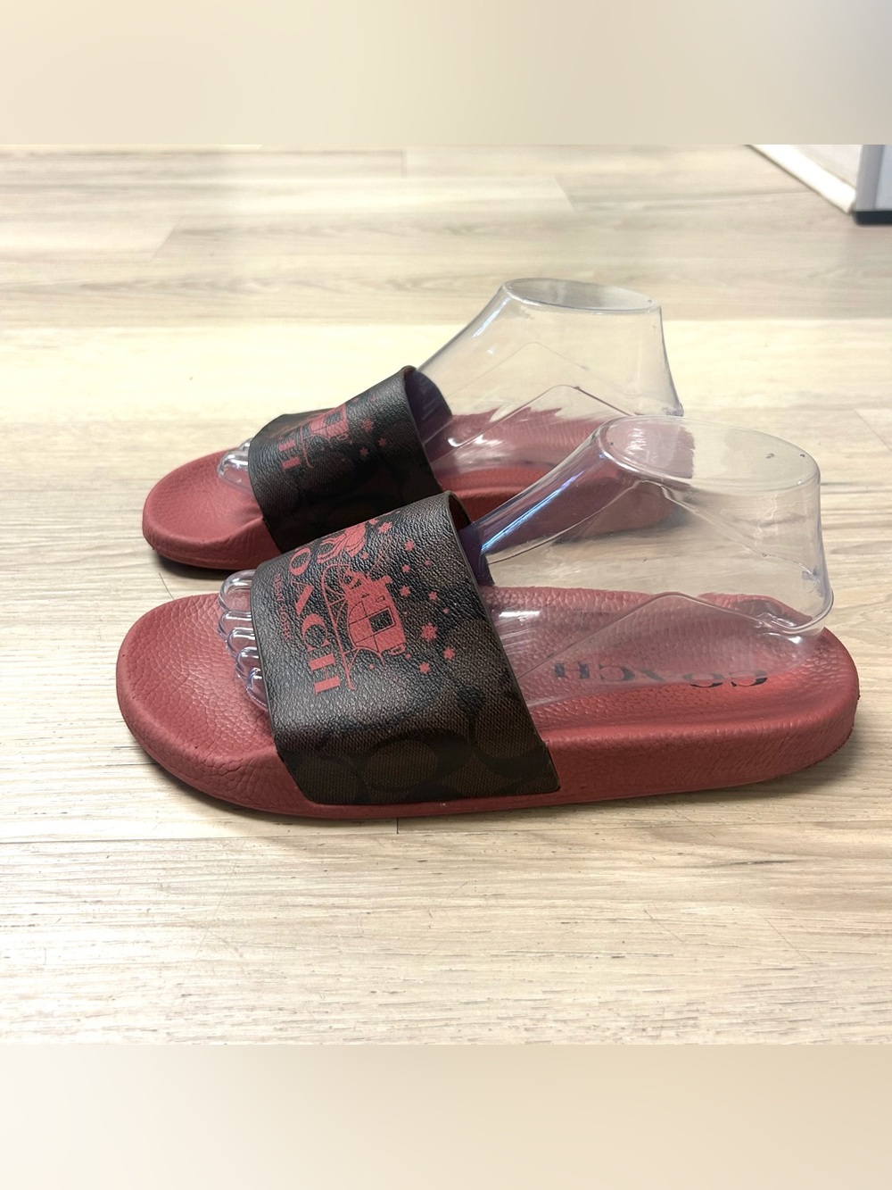 Coach Uli Sport Slide Signature Canvas Horse Carriage Women 9B Berry Pink Logo - Picture 6 of 15